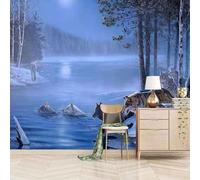 Cubic Bosque Río Animal Lobo Snowscape 3D Papel Pintado Pared Fácil Instalación Oficina Sala Estar Sofá Dormitorio TV Fondos Decoración-430cm×300cm