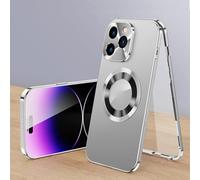 Cubiccredit Phone Case, Cubiccredit Double-Sided Magnetic Phone Case, Fully Enclosed Glass Buckle Design, Magnetic Double-Sided Anti-Peep Glass, for iPhone 12/13/14/15/16 Series (Silver,14plus)