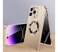 Cubiccredit Phone Case for iPhone 16/15/14/13/12 Promax, Double-Sided Magnetic Anti-Peep Glass Phone Case, Electroplated Fully Enclosed Glass Buckle Design (Gold,13Pro)