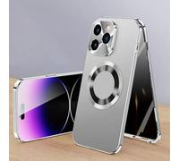 Cubiccredit Phone Case for iPhone 16/15/14/13/12 Promax, Double-Sided Magnetic Anti-Peep Glass Phone Case, Electroplated Fully Enclosed Glass Buckle Design (Silver,15Pro)