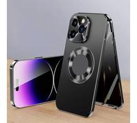 Cubiccredit Phone Case for iPhone 16/15/14/13/12 Promax, Double-Sided Magnetic Anti-Peep Glass Phone Case, Electroplated Fully Enclosed Glass Buckle Design (Black,16Promax)