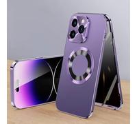 Cubiccredit Phone Case for iPhone 16/15/14/13/12 Promax, Double-Sided Magnetic Anti-Peep Glass Phone Case, Electroplated Fully Enclosed Glass Buckle Design (Purple,13Promax)