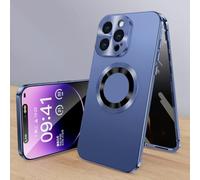 Cubiccredit Phone Case for iPhone 16/15/14/13/12 Promax, Double-Sided Magnetic Anti-Peep Glass Phone Case, Electroplated Fully Enclosed Glass Buckle Design (Dark Blue,16plus)