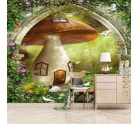 Cúbico Simple Garden Mushroom Cabin 3D Papel Pintado Pared Fácil Instalación Oficina Sala Estar Sofá Dormitorio TV Fondos Decoración-400cm×280cm