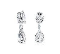 Cúbicos De Circonio Para Novias Aaa Cz Forma De Pera Pendientesde Gota De Lágrima Con Clip Para Las Mujeres Para Prom Latón Plateado
