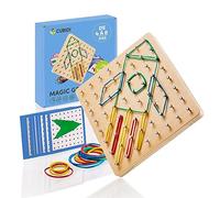 CUBIDI® Geobard de Madera Montessori con Gomas Elásticas. Geoplanos para Niños para Entrenar la Motricidad Fina y Promover el Pensamiento Espacial con 34 Tarjetas de Actividad.