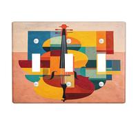 Cubierta abstracta para interruptor de luz de violín, cubiertas de tomacorrientes, arte musical geométrico colorido para decoración del hogar, placas de pared termoplásticas, palanca triple de tamaño
