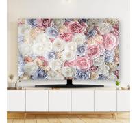 Cubierta antipolvo para TV con impresión artística, flores 3D, decorativa, elástica, reversible, gruesa, a prueba de polvo, para escritorio, sala de estar curvada (#1.65 pulgadas)