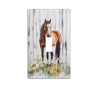 Cubierta artística para interruptor de luz de caballo, cubierta de enchufe, diseño rústico de granja marrón para decoración del hogar, placas de pared termoplásticas, tamaño estándar, palanca única