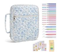 Cubierta bíblica para mujeres Caso bíblico acolchado con bolígrafos y pestañas y mango, organizador de accesorios portátiles para el estudio de viajes de la iglesia, azul