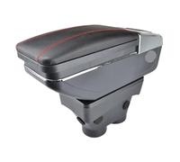 Cubierta consola central coche Caja de almacenamiento para Peugeot 208 2013 2014 2015 2016 2017 2018 Reposabrazos giratorio cuero negro(Red Thread)