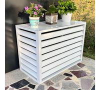 Cubierta de aire acondicionado para exteriores para todo tipo de clima | Escudo protector de aluminio | Caja de basura Slish | Diseño floral blanco para mejorar la estética al aire libre
