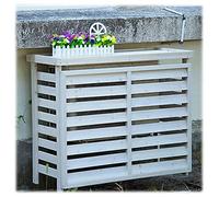 Cubierta de aire acondicionado para unidades exteriores | Protección de unidad de CA resistente al agua | Elegante soporte de flores de madera y escudo de privacidad | Persianas blancas y marrones