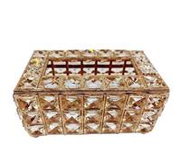 Cubierta de Caja de pañuelos de Cristal Rectangular, Cubierta de Caja de pañuelos de Vidrio Transparente Soporte de servilleta de Cristal Dorado Dispensador de Soporte de pañuelos faciales para Hmoe