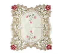 Cubierta de caja de pañuelos de encaje floral bordada vintage, hecha de tela, diseñada para adaptarse a cajas de pañuelos estándar, mejora la organización y el estilo de la habitación (rojo rosa)