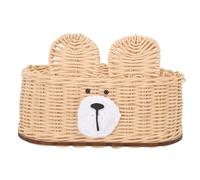 Cubierta de Caja de pañuelos de ratán, servilletero Facial de Oso Lindo, dispensador de servilletas Tejidas a Mano, Soporte Decorativo Ovalado para Cajas de pañuelos faciales para (Beige)