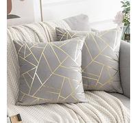 Cubierta de Cojín Gris y Dorado 45x45 Cojín Decorativo Geométrico Juego de Cama de 2 Terciopelo Cuadrado Cubierta de Almohada Moderna 18x18 Para Sala de Estar Dormitorio Sofá