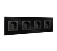 Cubierta de cristal con 4 enchufes Schuko tipo F empotrable en pared en negro