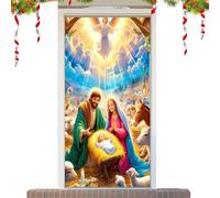 Cubierta de decoración de puerta exterior de Navidad - Decoración religiosa de cuna de Navidad a base de tela | Artículos de decoración de Navidad de Jesús, para adornos de Navidad, , oficina