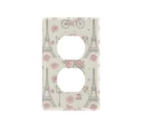 Cubierta de enchufe de PC con diseño floral rosa vintage de la Torre Eiffel, cubierta de salida doble para receptáculo de 4.53 x 2.76 pulgadas