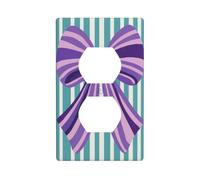 Cubierta de enchufe escandinava con lazo morado en rayas verde azulado, cubierta decorativa para interruptor de luz, 1 banda, placa de pared para cocina, baño, tamaño 7 x 11,4 cm