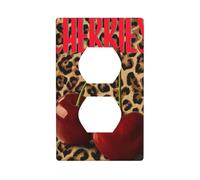 Cubierta de enchufe retro con estampado de cerezas rojas sobre leopardo, cubierta decorativa para interruptor de luz, 1 banda, placa de pared para cocina, baño, tamaño 7 x 11,4 cm