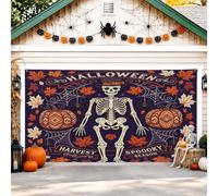 Cubierta de esqueleto para puerta de garaje, espeluznante calabazas festivas, hoja de Halloween, bandera de puerta de garaje, decoración del hogar para jardín, patio, exterior, interior, fiesta, telón