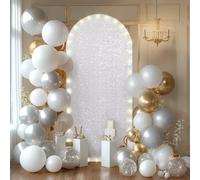 Cubierta de fondo de arco plateado con purpurina de 7 pies, sin arrugas, elástica, brillante, cubierta de arco plateado, fiesta, cumpleaños, baby shower, aniversario, boda, arco de Chiara, telón de