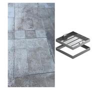 Cubierta de inspección de metal cuadrada invisible con base de acero inoxidable y 2 asas. Disponible en tamaños de 15.7, 17.7, 21.7, 25.6, 29.5 y 33.5 pulgadas para soluciones de acceso.