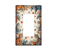 Cubierta de interruptor de luz basculante individual con diseño de gatos, flores inspiradas en la naturaleza, no deja ninguna naranja, plástico, tamaño estándar, placas de interruptor de pared para el