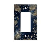 Cubierta de interruptor de luz basculante individual con hojas de palma, constelaciones astrológicas modernas, galaxia, verano, azul marino, plástico, tamaño estándar, placas de pared decorativas para