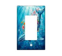 Cubierta de interruptor de luz basculante individual, diseño de ballena, flores coloridas marinas, burbujas de plástico azul verano, tamaño estándar, placas de pared decorativas para dormitorio, baño