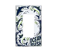 Cubierta de interruptor de luz basculante individual, diseño de tiburón, olas de aventura oceánica, algas marinas, verano, azul marino, plástico, tamaño estándar, placas de pared decorativas para sala