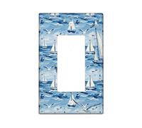 Cubierta de interruptor de luz basculante individual para barco de velero, náutico, costero, gaviota, faro, verano, azul, plástico, detalles de tamaño estándar, placas de interruptor de pared para el