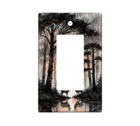 Cubierta de interruptor de luz de bosque otoñal/cubierta de toma, ciervos rústicos y árboles para decoración del hogar, placas de pared termoplásticas, balancín individual de tamaño estándar