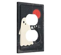 Cubierta de interruptor de luz de fantasma y gato de Halloween, cubierta de toma, luna roja espeluznante para detalles de pared, placas de pared termoplásticas, salida dúplex individual de tamaño
