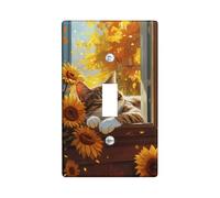 Cubierta de interruptor de luz de gato otoñal/cubierta de toma, girasoles naranja y amarillo para decoración de pared, placas de pared termoplásticas, tamaño estándar, palanca única