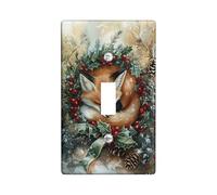 Cubierta de interruptor de luz de zorro de Navidad, cubierta de tomacorriente/cubierta de enchufe, decoración de vacaciones de invierno con bayas rojas y piñas, tamaño estándar para el hogar, baño
