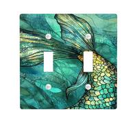 Cubierta de interruptor de luz trasera de sirena, cubierta de tomacorriente/escalas azul aguamarina para decoración subacuática, placas de pared termoplásticas, tamaño estándar, doble palanca