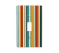 Cubierta de interruptor de luz vintage con patrón de rayas retro, azul, naranja, blanco, decorativo, de un solo interruptor, 1 banda, placa de pared para cocina, granja, dormitorio, baño, decoración