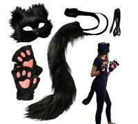 Cubierta de la cara - Animal de cubierta de la cara de Halloween | Half Face Animal Furry Face Masque | TERIAN Y SET TERIAN Cail Guantes | Furry Cat Long Tail Halloween | Máscara de cosp