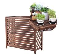 Cubierta de madera maciza para aire acondicionado con soporte para plantas, pantalla disipadora de calor resistente a la intemperie, robusta carcasa de privacidad para unidad exterior, cerramiento d