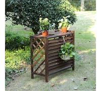 Cubierta de madera para aire acondicionado al aire libre y estante con rejilla para plantas, recinto independiente para unidades de CA y protector de basura resistente a la intemperie, tamaño pequeño