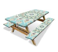 Cubierta de mesa de picnic con cubiertas de banco 3 piezas/set cubierta de mesa de picnic impermeable con elástica para cubiertas de flores y bancos a prueba de viento de 6 pies para acampar al aire