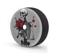 Cubierta de neumático de repuesto con diseño de calavera de flores con agujero para cámara de respaldo, esqueleto rosa, cubierta impermeable para neumáticos, para remolque, RV, SUV, camión y muchos