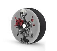 Cubierta de neumático de repuesto con diseño de calavera de flores con agujero para cámara de respaldo, esqueleto rosa, cubierta impermeable para neumáticos, para remolque, RV, SUV, camión y muchos