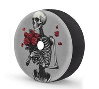 Cubierta de neumático de repuesto con diseño de calavera de flores con agujero para cámara de respaldo, esqueleto rosa, cubierta impermeable para neumáticos, para remolque, RV, SUV, camión y muchos