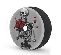 Cubierta de neumático de repuesto con diseño de calavera de flores con agujero para cámara de respaldo, esqueleto rosa, cubierta impermeable para neumáticos, para remolque, RV, SUV, camión y muchos