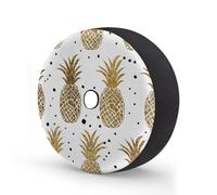 Cubierta de neumático de repuesto con diseño de piñas doradas con purpurina y agujero para cámara de respaldo, puntos blancos y negros, piñas, cubierta impermeable para neumáticos de remolque, RV, SUV