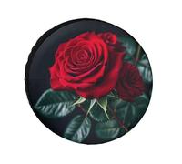 Cubierta de neumático de repuesto con fondo negro y rosa roja, protector de rueda Oxford de 36 pulgadas, accesorios de viaje, fundas impermeables a prueba de polvo para RV, Jeep, SUV, camper